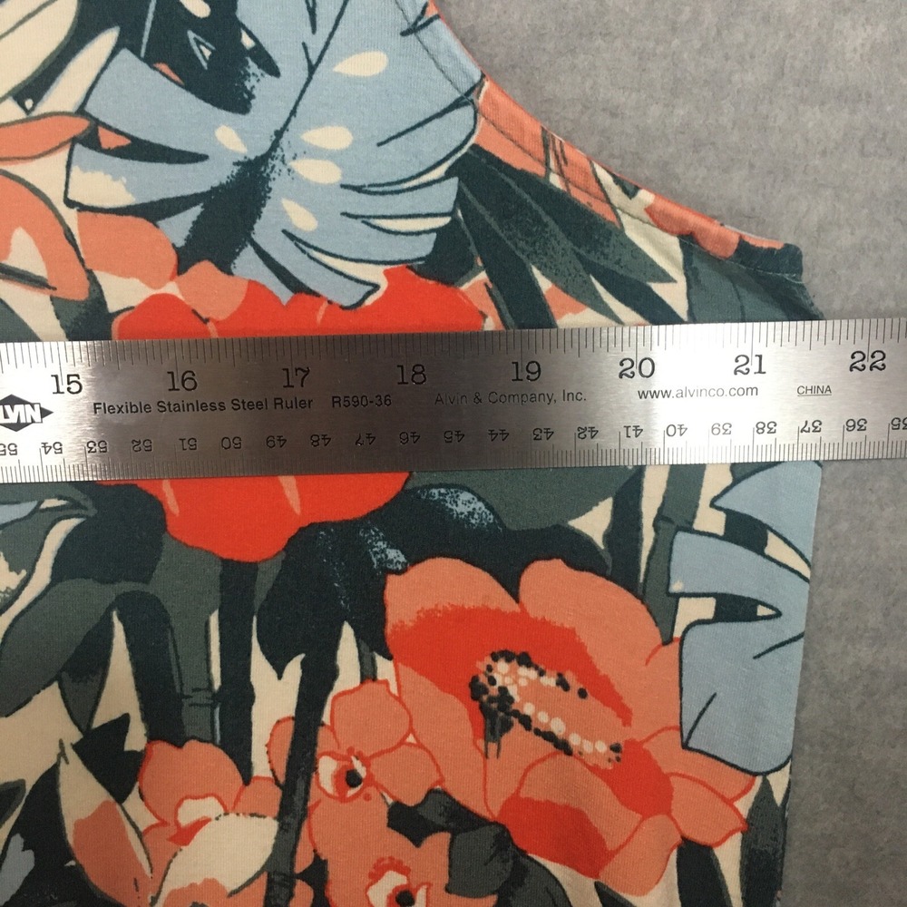 C&C California 1X Midi Maxi Dress Orange Green Tropical Handkerchief Hem Stretch - Picture 5 of 9